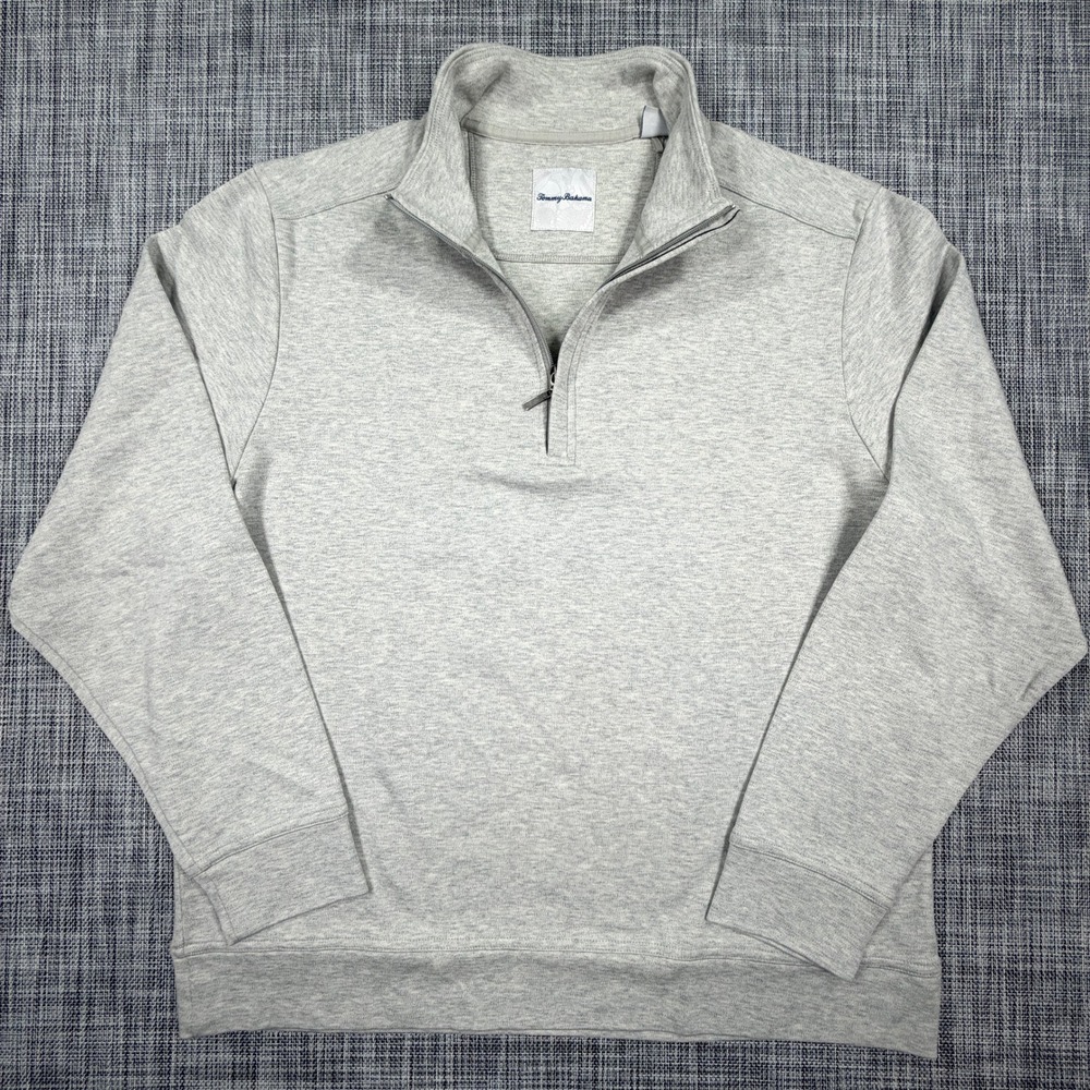 Tommy Bahama Mens L Gray Pima Cotton Quarter Zip Mock Neck Pullover Sweatshirt